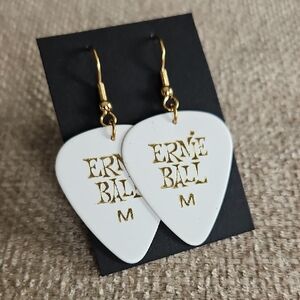White Guitar Pick Drop Earrings